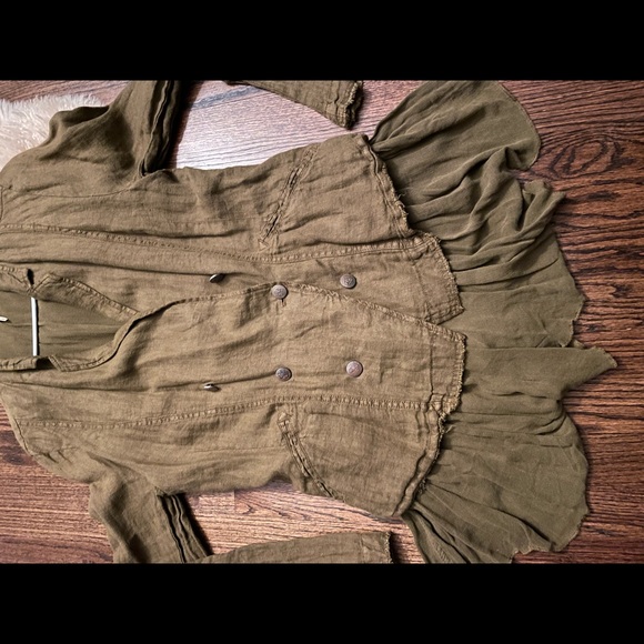 Linen olive green military inspired boho jacket - Picture 7 of 15